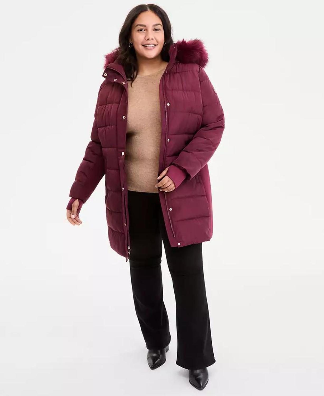 Plus Size Faux-Fur-Trim Hooded Puffer Coat, Exclusively at Macy's
