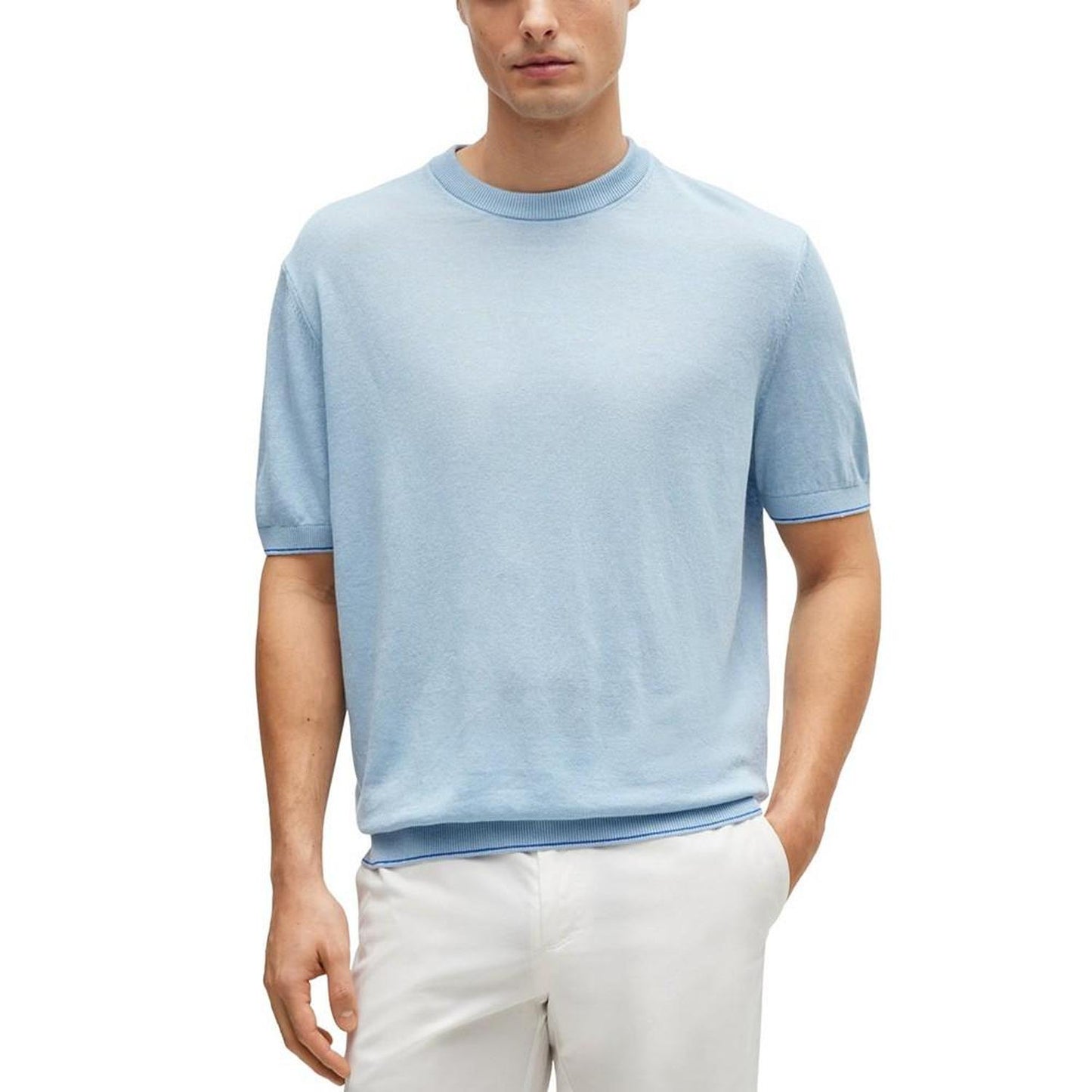 Men's Accent Tipping Linen-Blend Regular-Fit Sweater