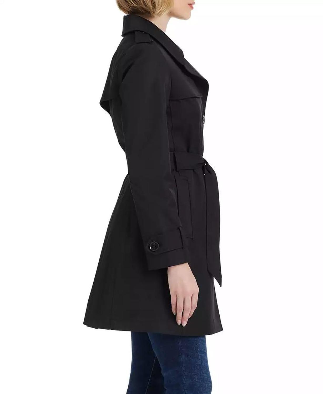 Women's Short Single-Breasted Pleated Back Trench Coat