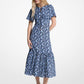 Floral Print Viscose and Silk Blend Midi Dress