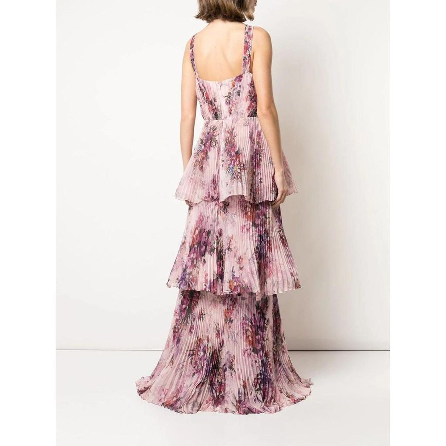 Pleated Chiffon Tiered Halter Gown