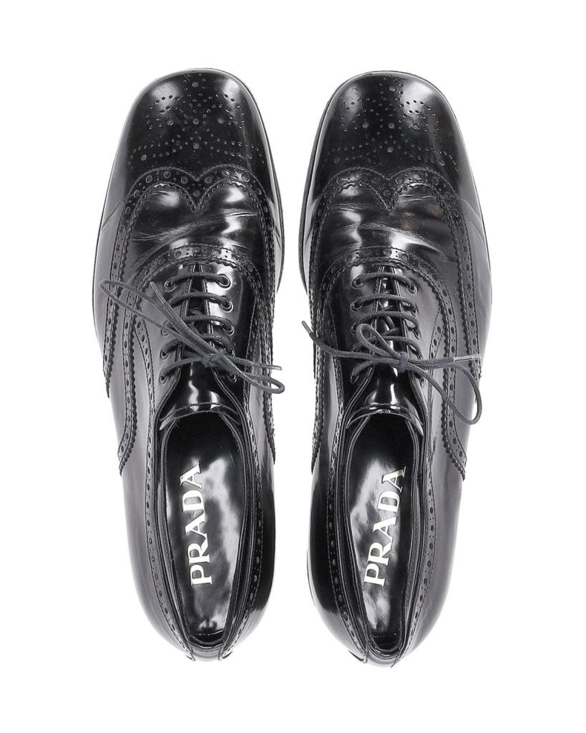 Prada Lace Up Brogues in Black Patent Leather