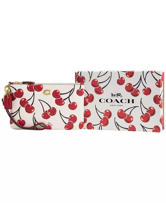 Boxed Essential Small Cherry Print Leather Wristlet