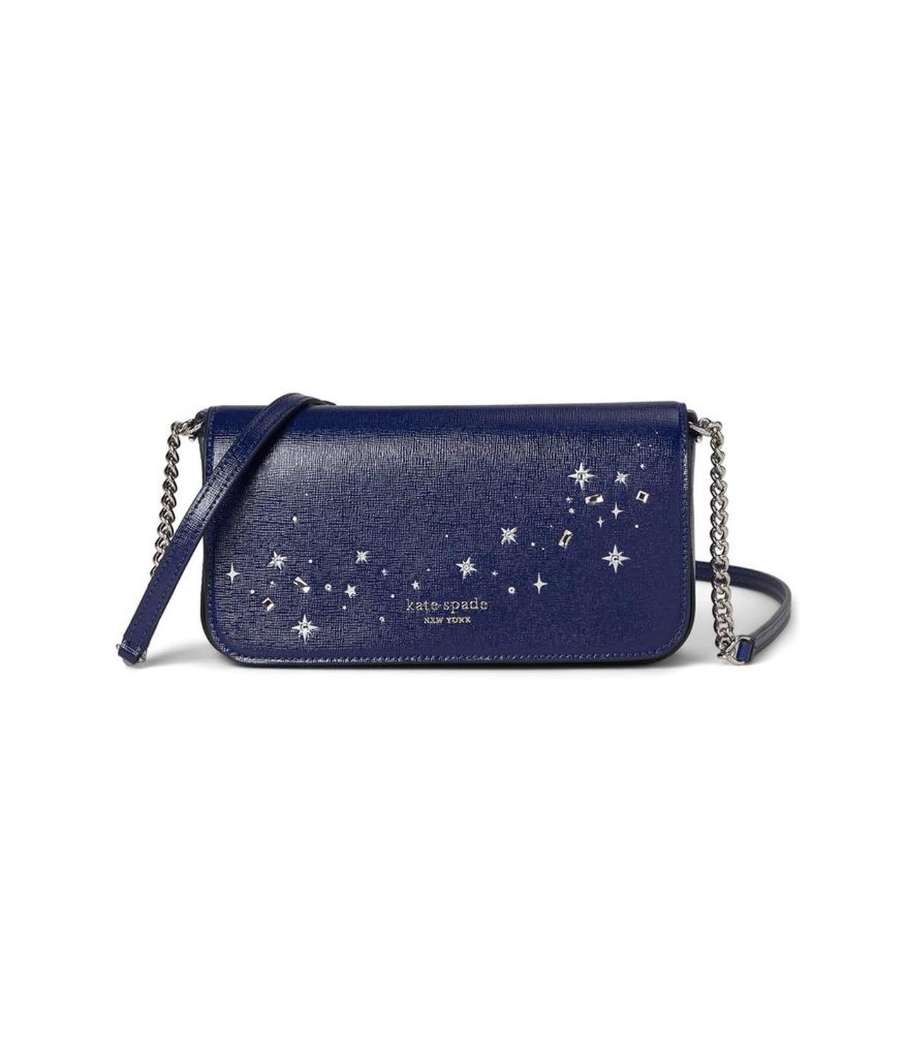 Devin Embellished Shiny Saffiano Flap Chain Wallet