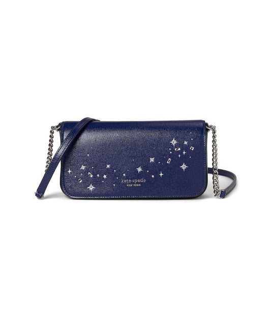 Devin Embellished Shiny Saffiano Flap Chain Wallet
