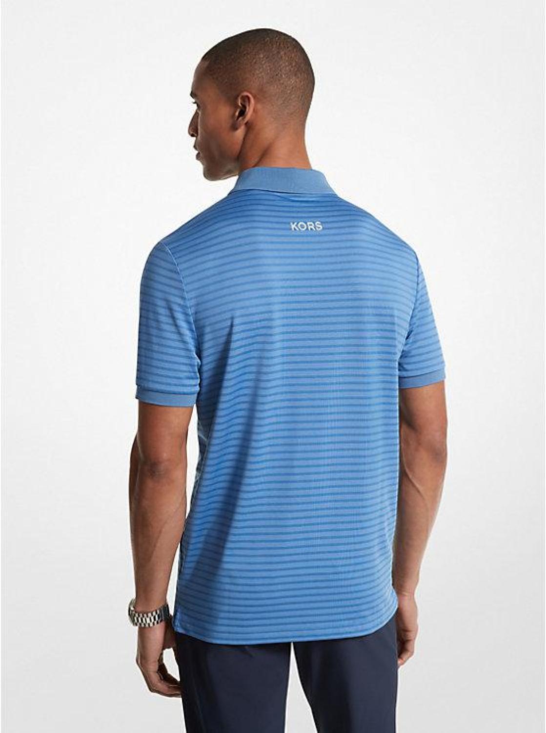 Striped Tech Performance Zip-Up Polo Shirt