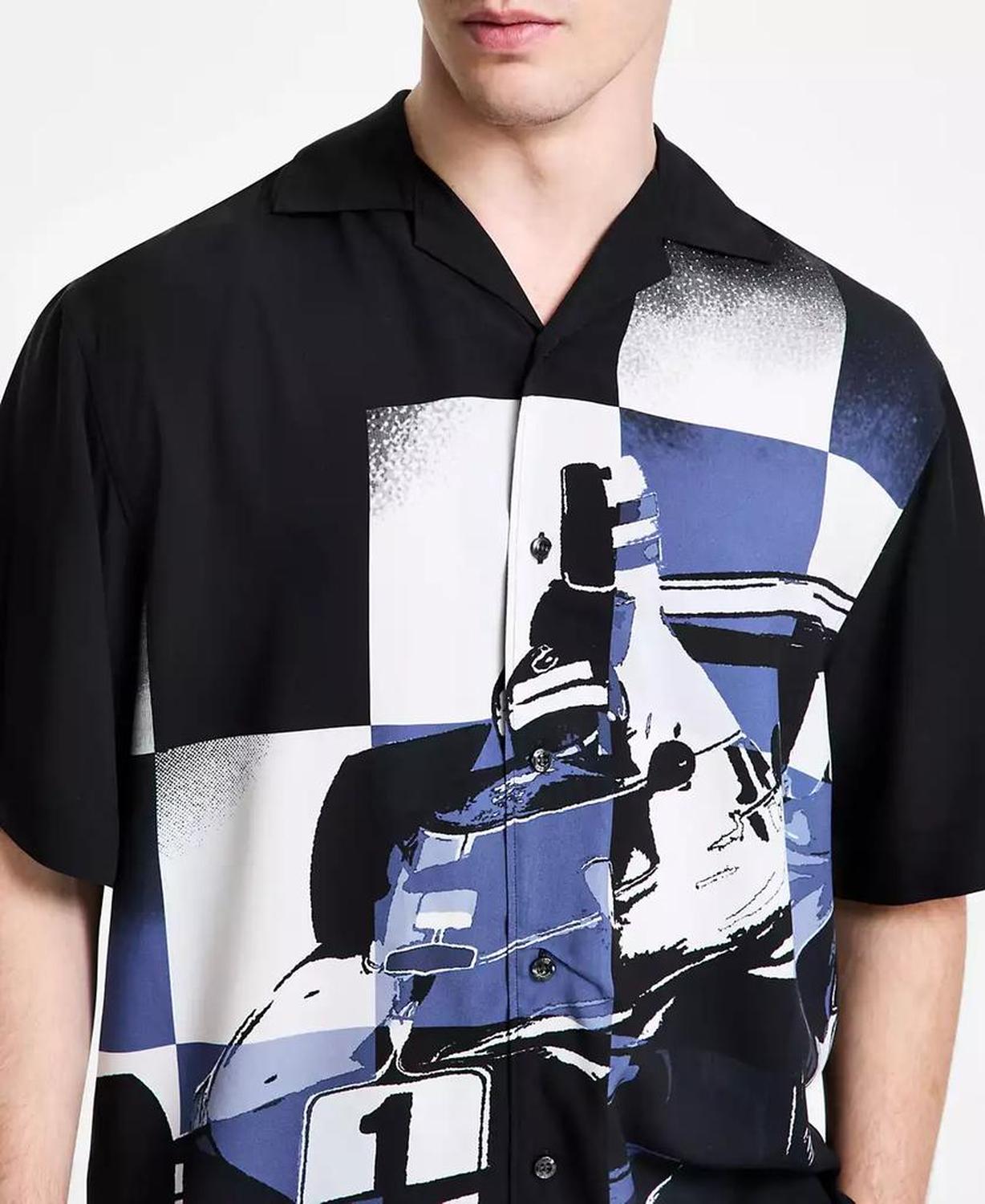 Men's Oversized-Fit Printed Camp Shirt