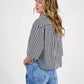 Women's Striped Cotton Elbow-Sleeve Button-Front Shirt