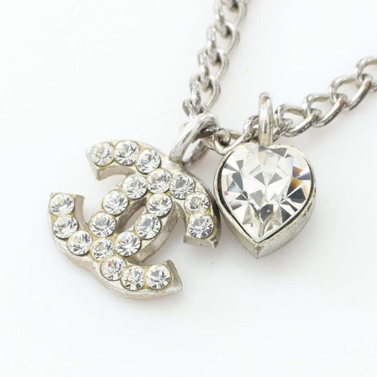 Coco Mark Heart Necklace Rhinestone Silver Clear 04A