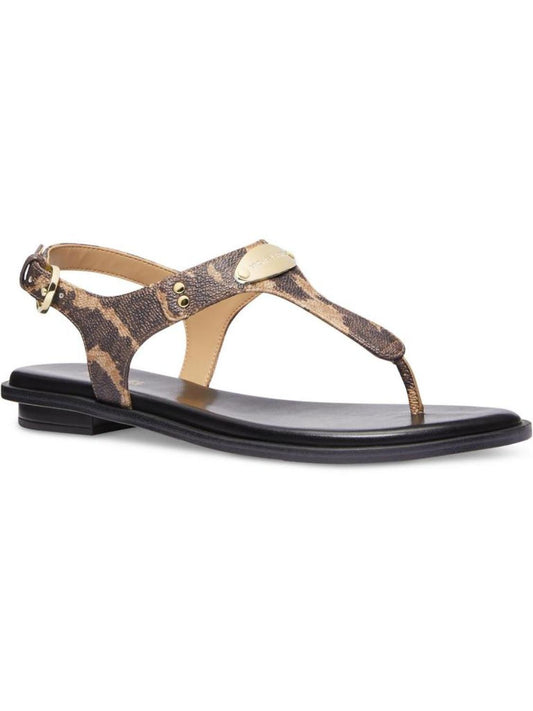 MK Plate Womens Faux Leather Slip On Thong Sandals