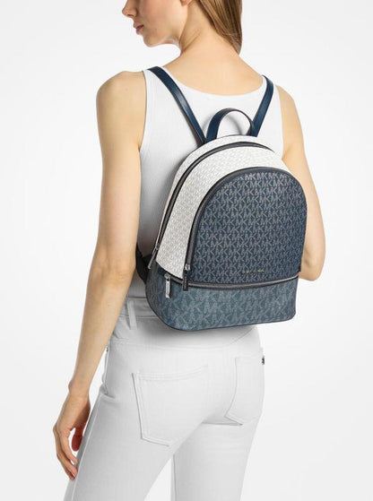 Rhea Medium Metallic Signature Logo Backpack