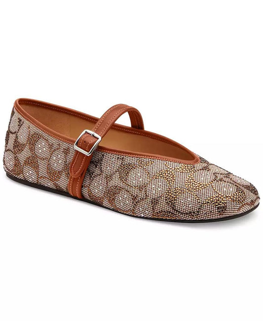 Women's Sculpted C Crystal Signature Jacquard Soft Mary Jane Flats