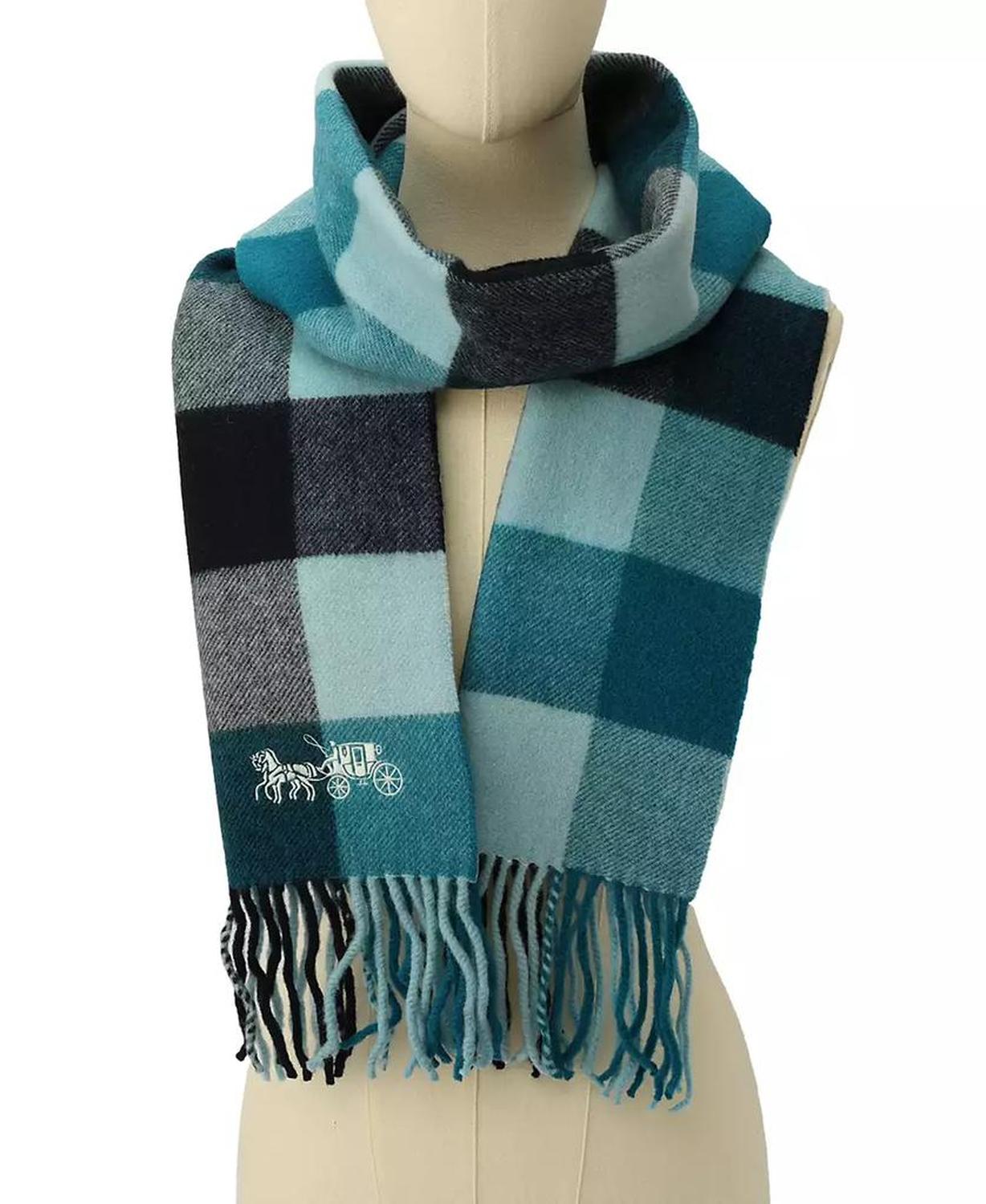 Women's Wool Checkered Fringe-Trim Scarf