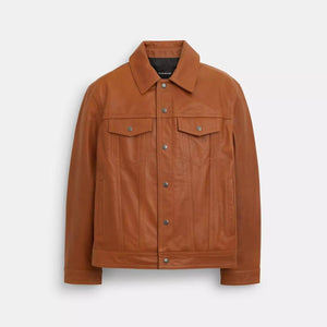 ジャケット・アウター COACH LEATHER Trucker Jacket L CM795 876d2b28-1c51-3e77-9c74-