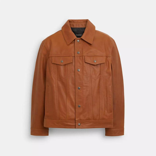 ジャケット・アウター COACH LEATHER Trucker Jacket L CM795 876d2b28-1c51-3e77-9c74-