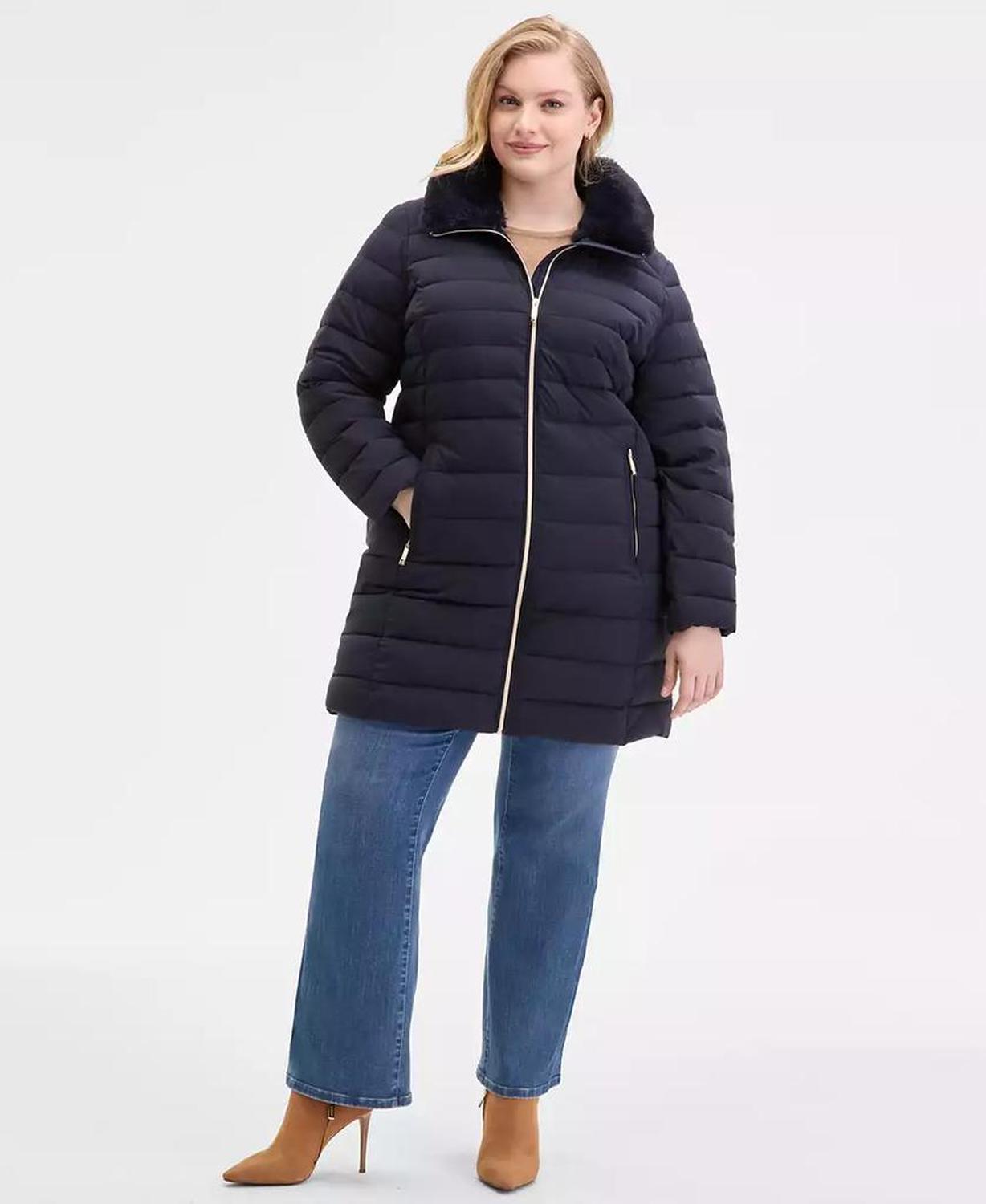 Plus Size Faux-Fur-Trim Hooded Puffer Coat