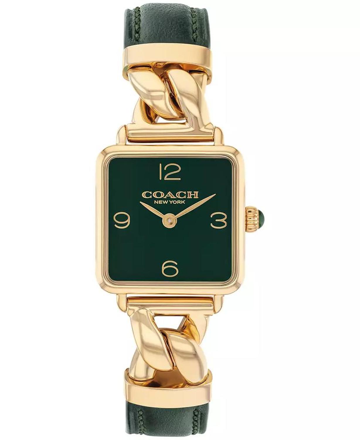 Women's Cass Gold Tone Stainless Steel and Dark Green Leather Calfskin Strap Watch, 22mm