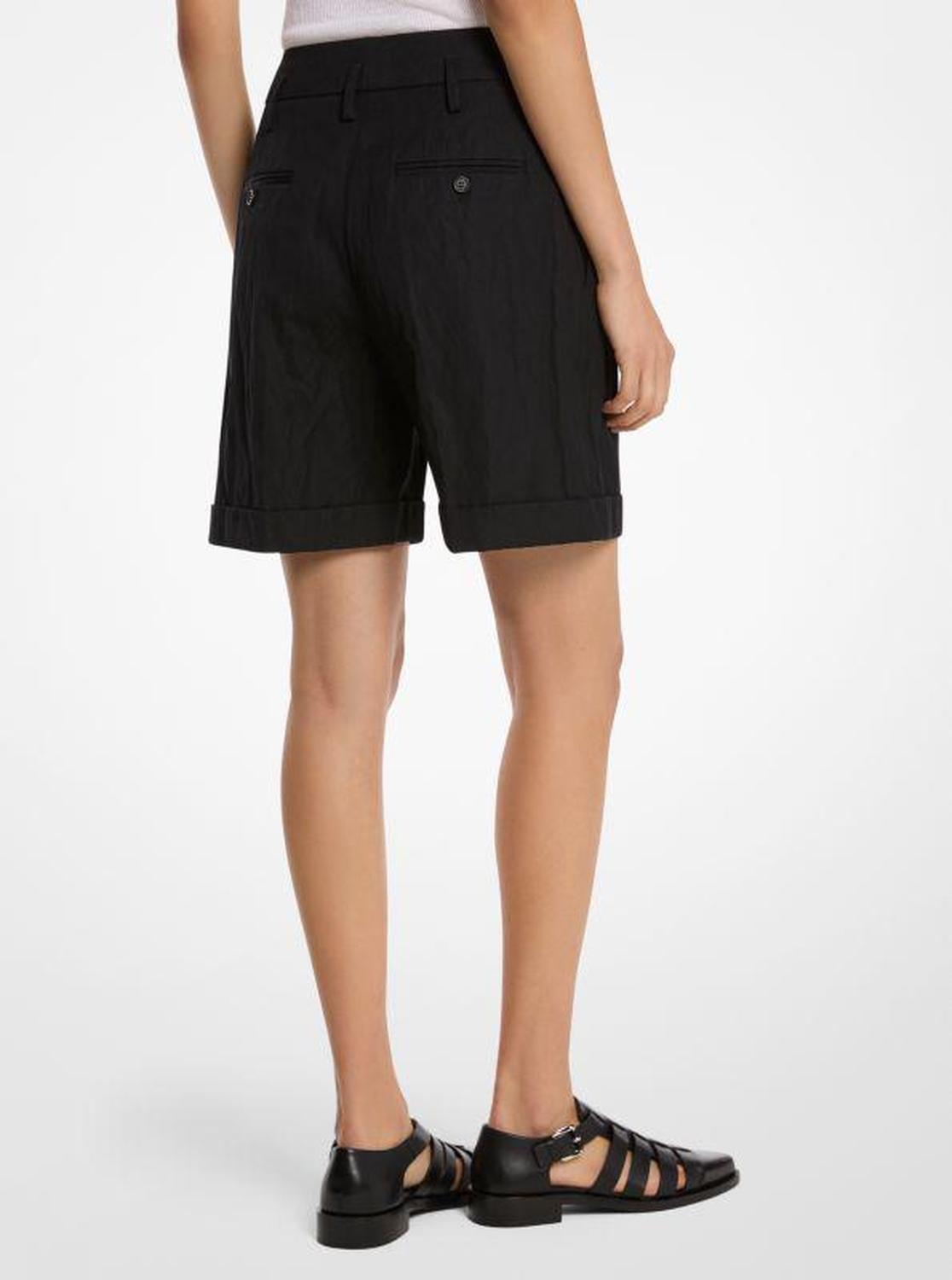 Crushed Cotton Gabardine Cuffed Shorts