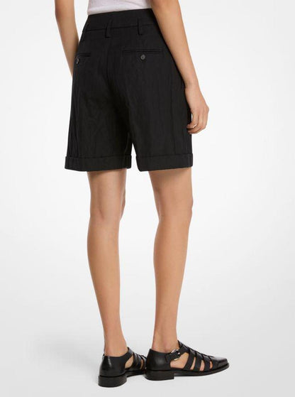 Crushed Cotton Gabardine Cuffed Shorts