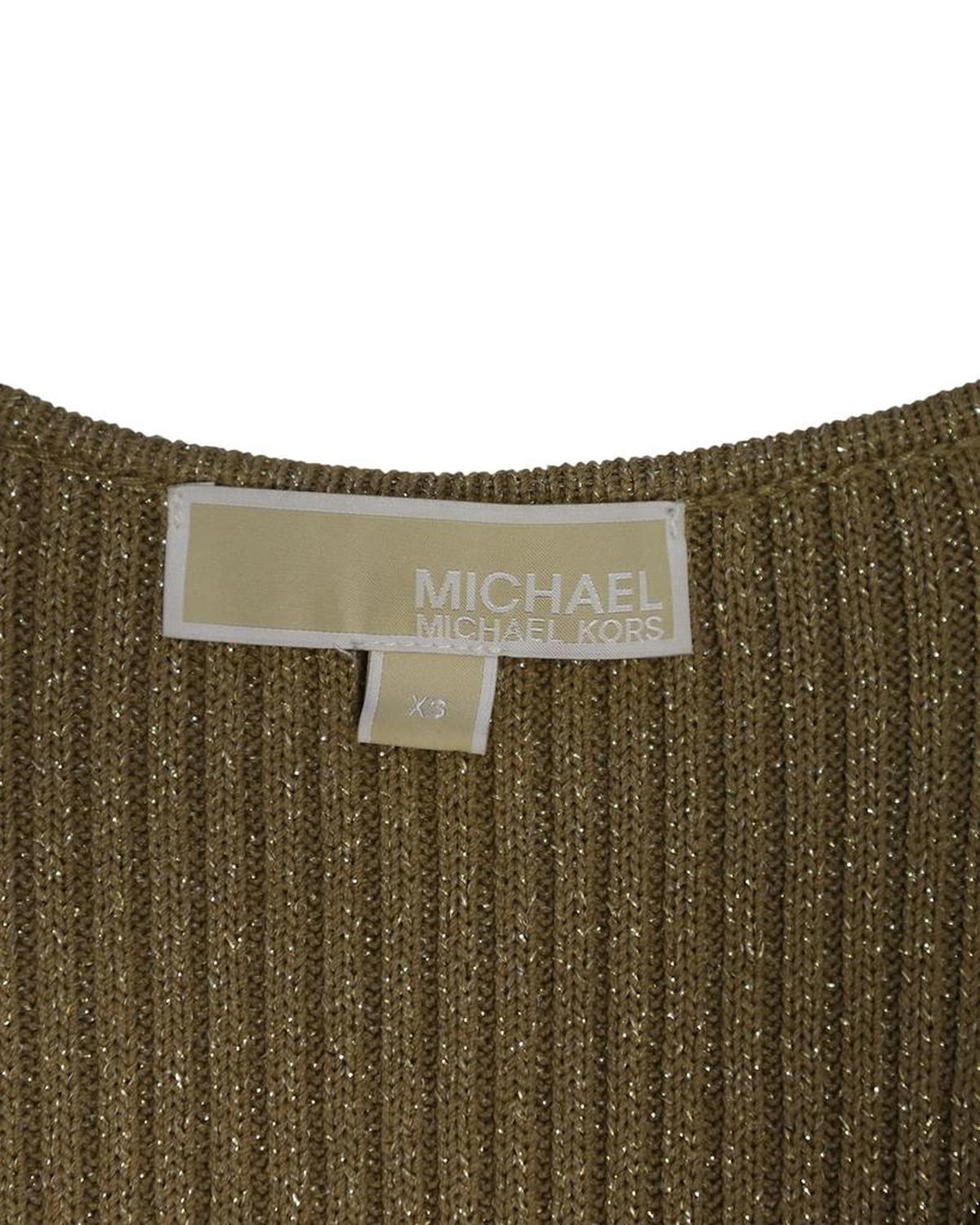 Fitted Ribbed Knit Midi Dress in Metallic Gold Viscose