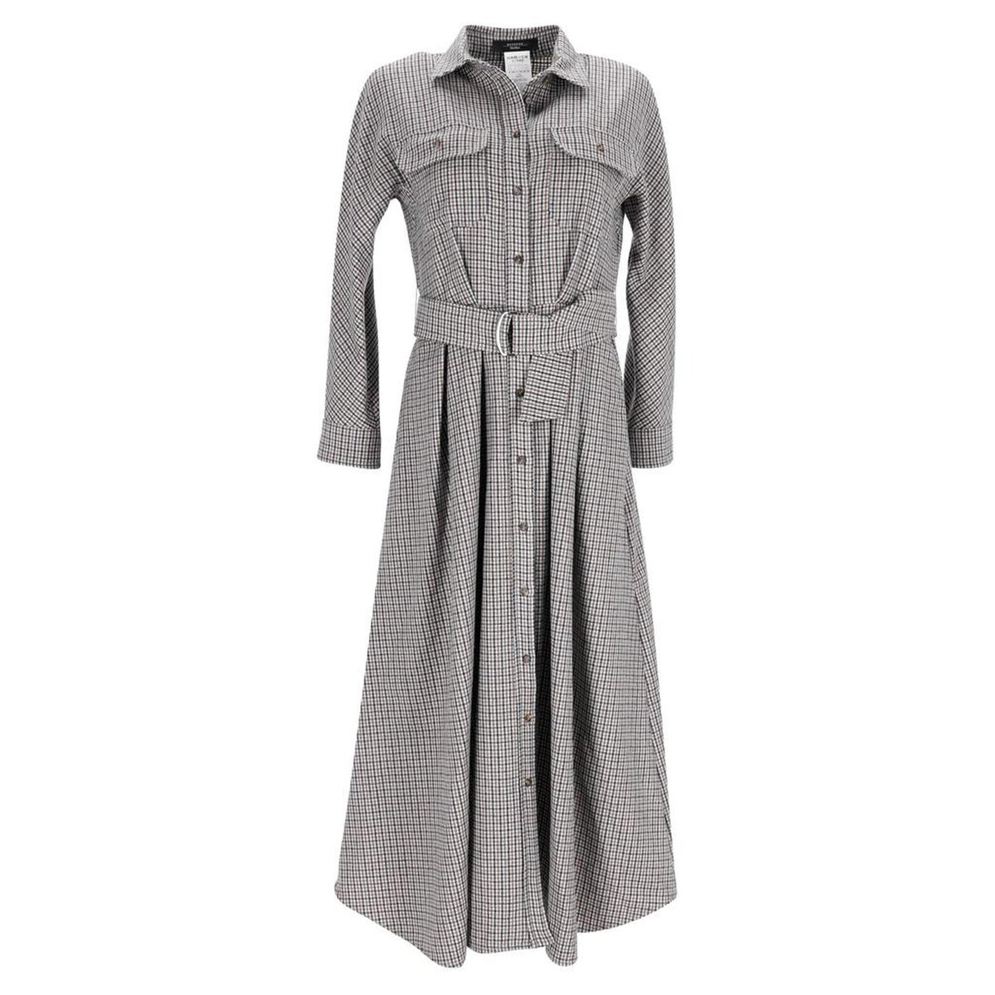 Weekend Check Fischio Maxi Belted Dress in Grey Virgin Wool