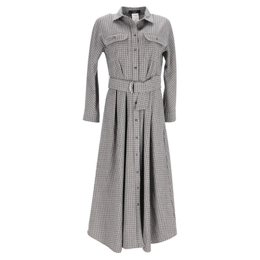Weekend Check Fischio Maxi Belted Dress in Grey Virgin Wool
