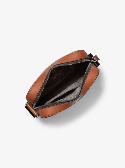 Cooper Logo Embossed Pebbled Leather Messenger Bag