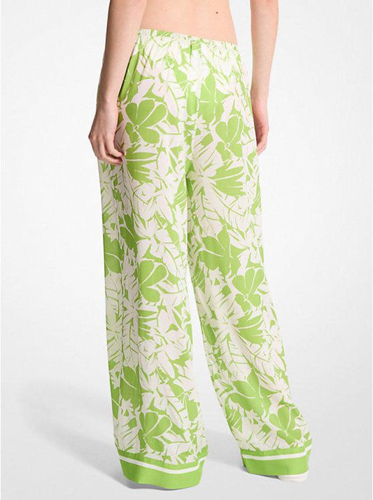 Palm Print Woven Wide-Leg Pants