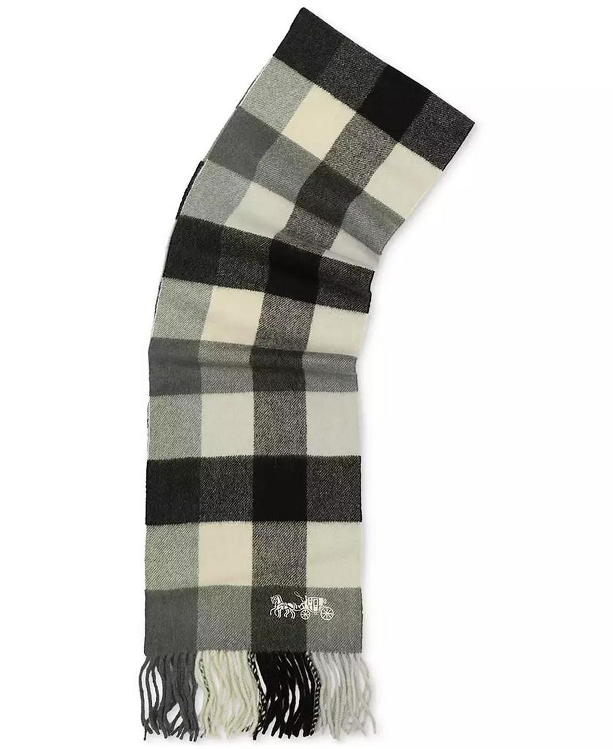 Women's Wool Checkered Fringe-Trim Scarf