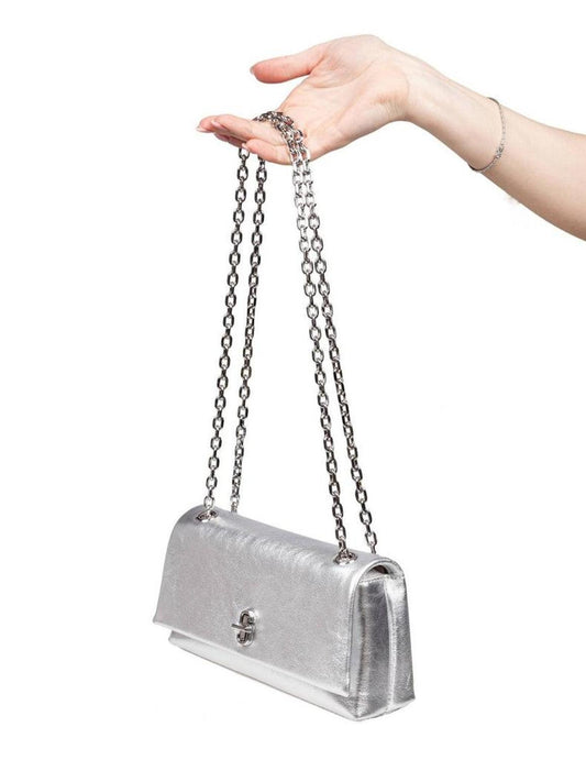Silver Laminated Leather Wallet Bag