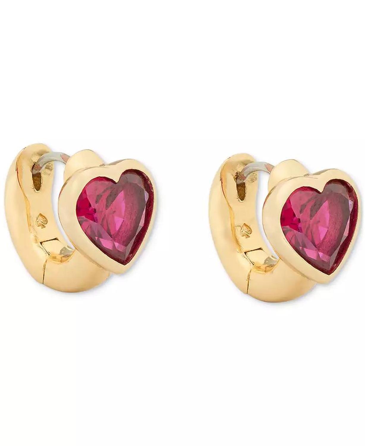 Gold-Tone Small Cubic Zirconia Heart Huggie Hoop Earrings, 0.51"