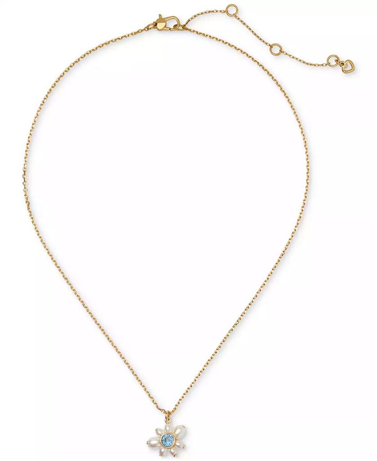 Gold-Tone Cubic Zirconia & Imitation Pearl Flower Pendant Necklace, 16" + 3" extender