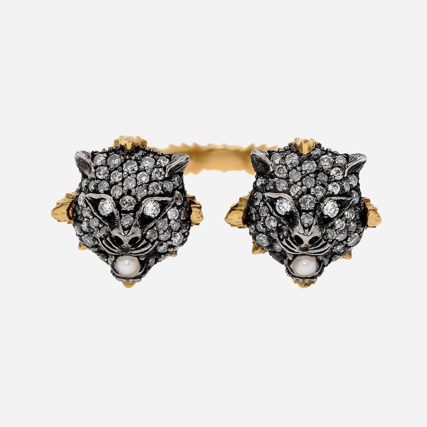 Gucci Le Marche Des Merveilles 18K Yellow Gold And Sterling Silver, Diamond And Mother Of Pearl Statement Ring Sz. 5.75 Ybc460834001011