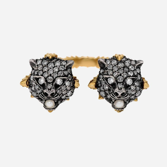 Gucci Le Marche Des Merveilles 18K Yellow Gold And Sterling Silver, Diamond And Mother Of Pearl Statement Ring Sz. 5.75 Ybc460834001011