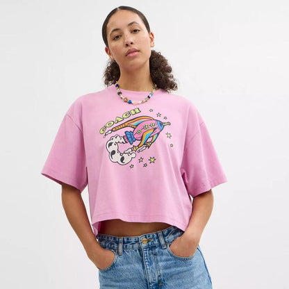 Cosmic Coach Rocket Print Cropped T Shirt In Organic Cotton