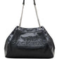 Structured Black Shoulder Bag With Drawstring Closure