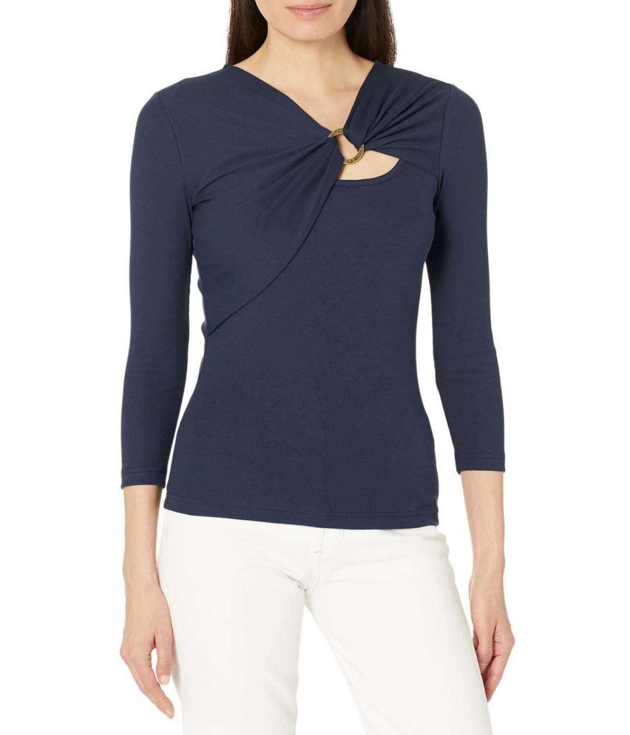 Ring-Front Rib-Knit Top