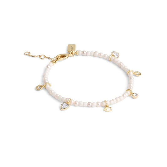 Faux Stone Signature Charm Imitation Pearl Bracelet