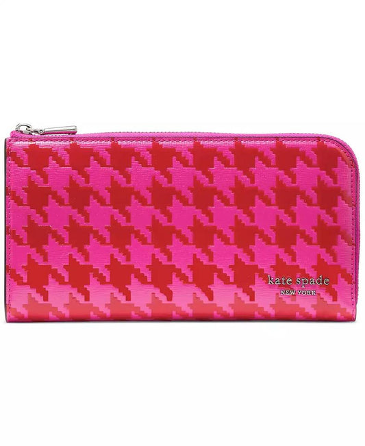 Devin Houndstooth Saffiano Leather Zip Around Continental Wallet