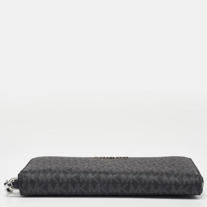 Michael Kors Black/grey Signature Coated Canvas Zip Around Wallet