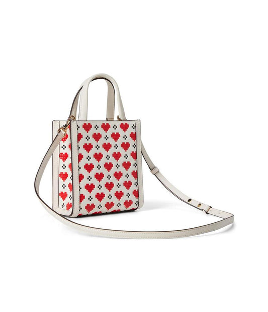 Manhattan Pixel Hearts Embossed Saffiano Leather Mini Tote