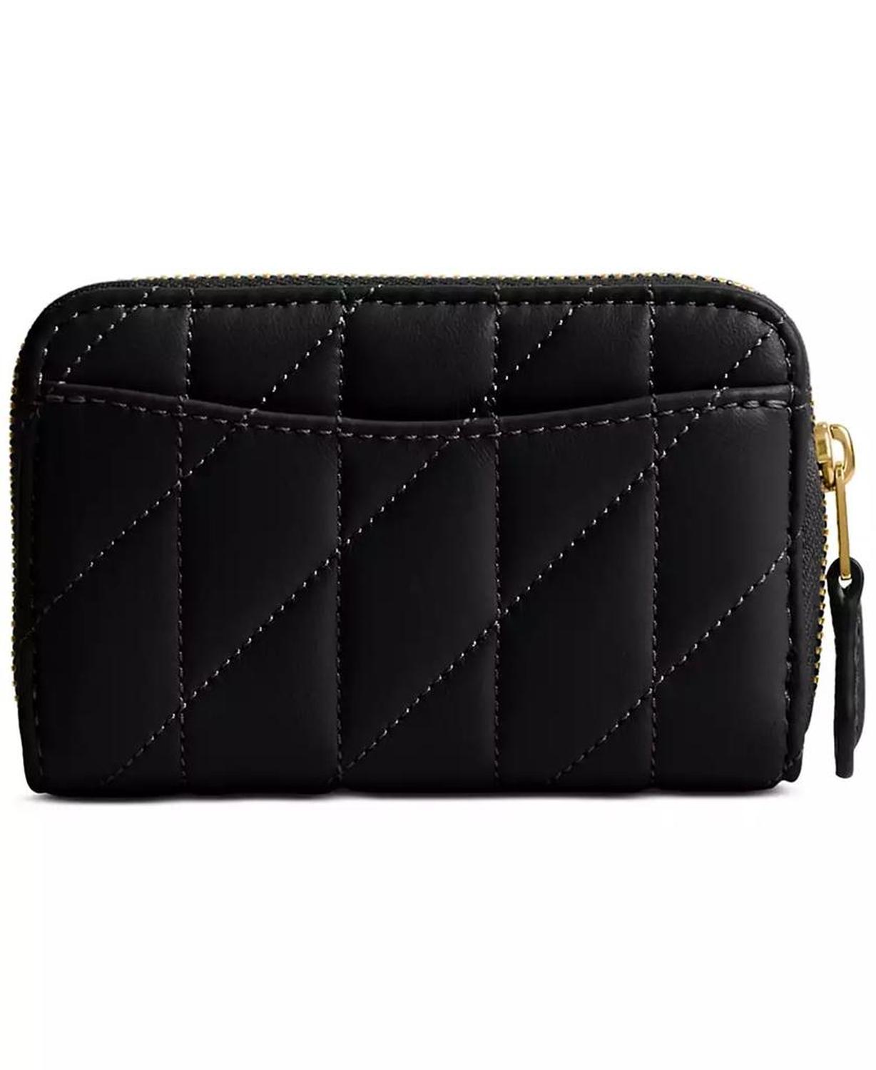 Quilted Pillow Leather Small Zip Around Card Case