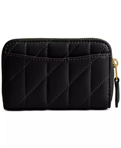 Quilted Pillow Leather Small Zip Around Card Case