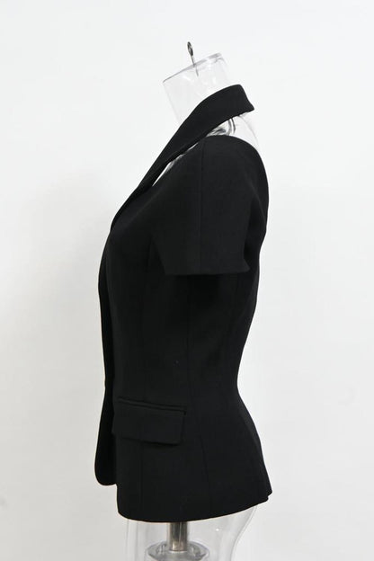 Cutout Blouse in Black Wool