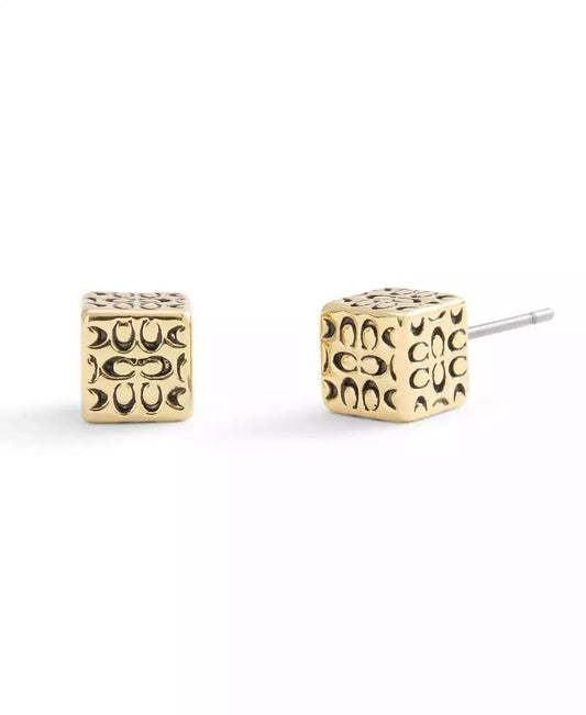 Gold Signature Quilted Cube Stud Earrings