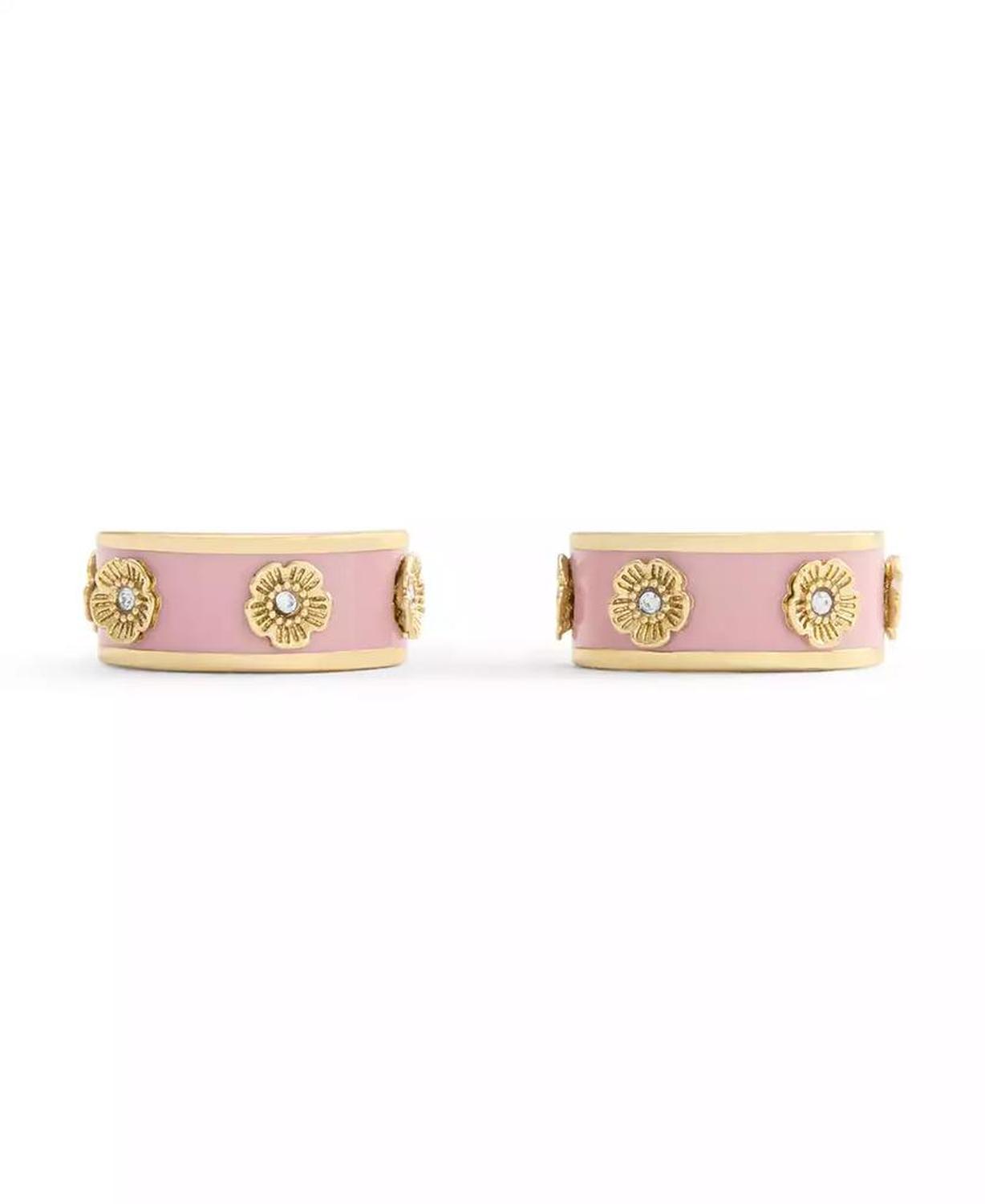 Signature Faux Stone Tea Rose Enamel Huggie Hoop Earrings