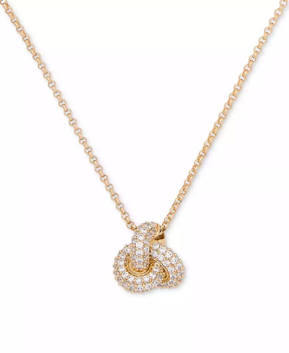 Gold-Tone Pavé Double Knot Pendant Necklace, 16" + 3" extender