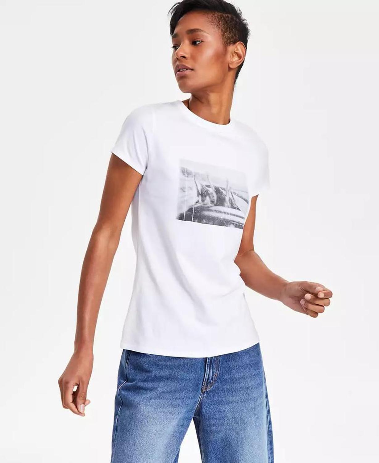 Women's Cotton Crewneck Graphic-Print Tee