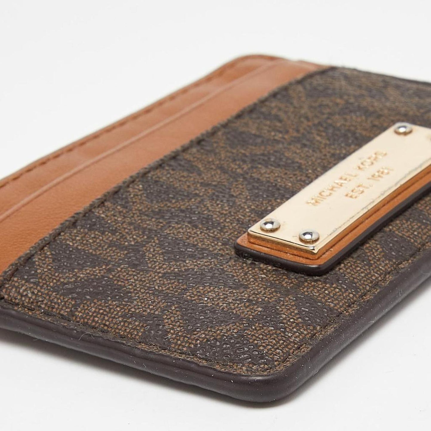 Michael Kors Beige/brown Signature Coated Canvas And Leather Card Case