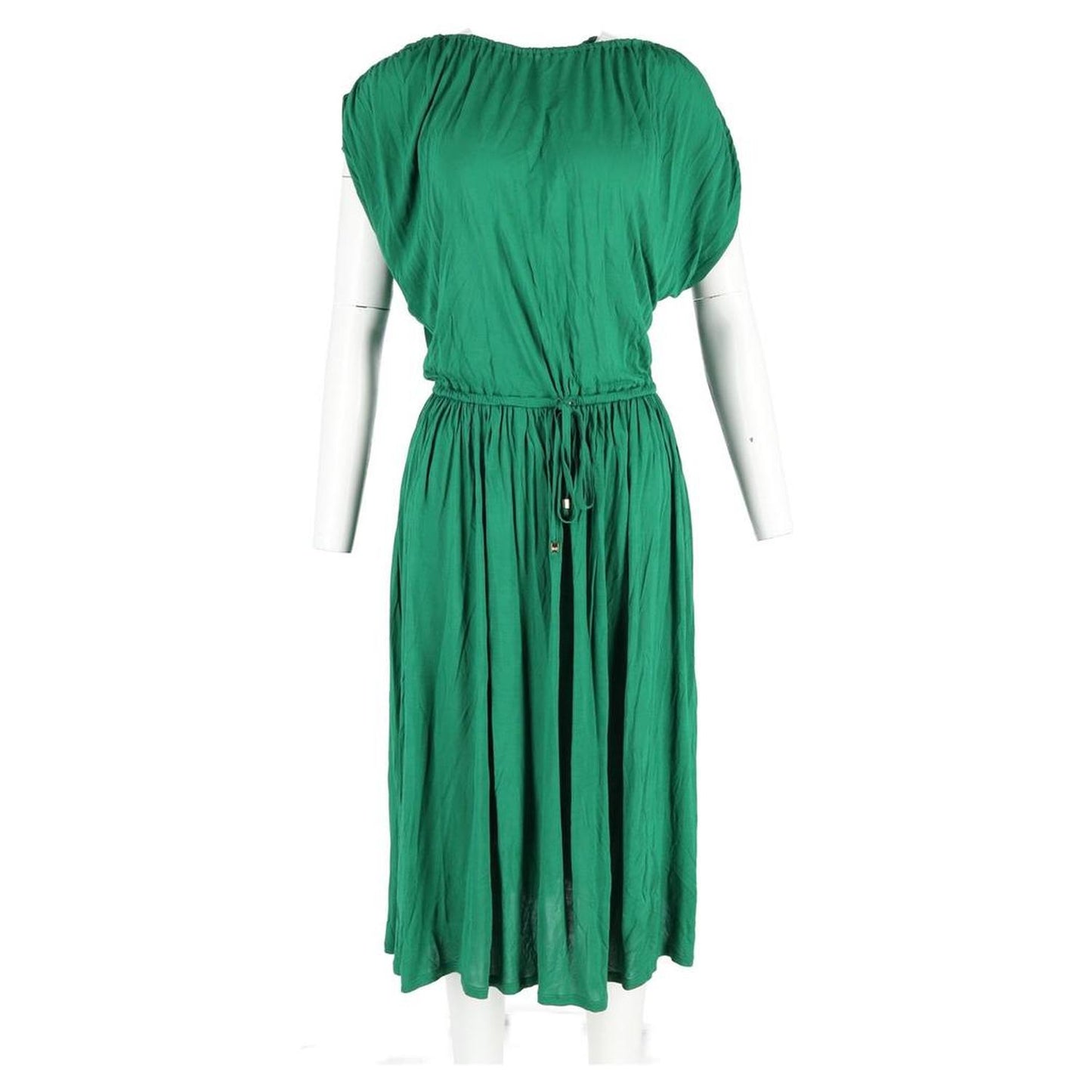 Tie Waist Midi Dress in Green Cotton